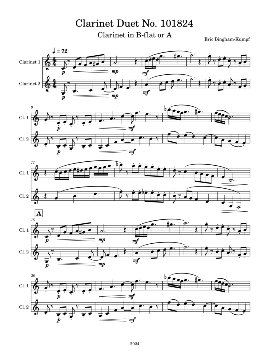 Clarinet Duet No. 101824 Clarinet Duet scores gallery preview page 1