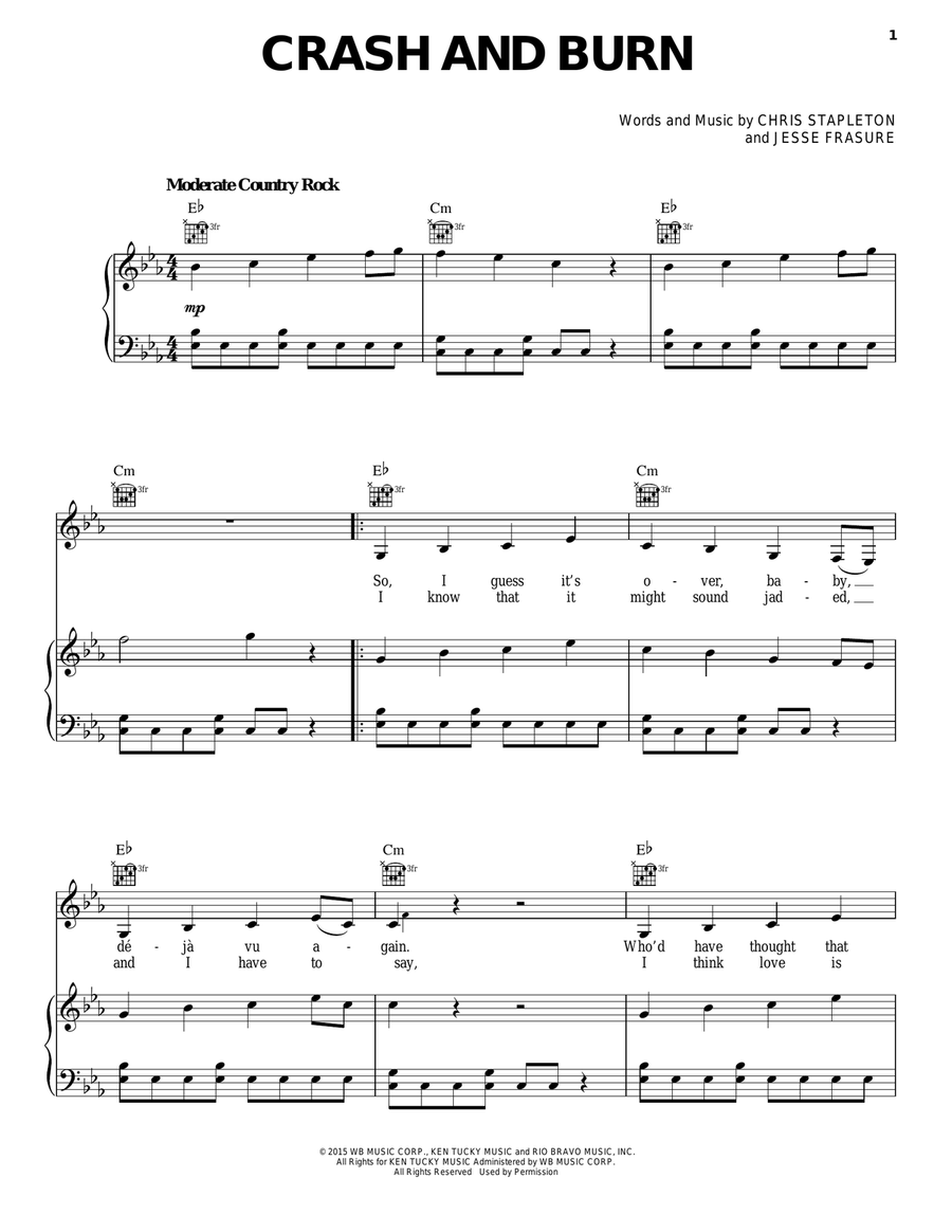 Crash And Burn Piano, Vocal, Guitar scores gallery preview page 1