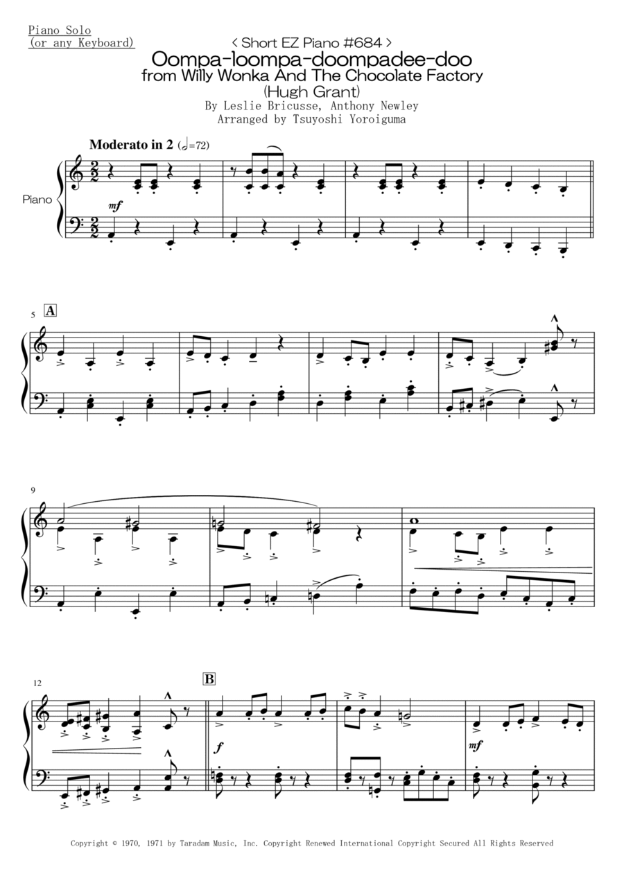 Oompa-loompa-doompadee-doo Easy Piano scores gallery preview page 1