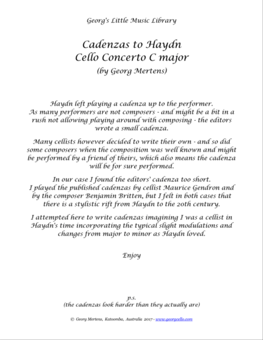 Haydn Cadenzas to Cello Concerto C major String Orchestra scores gallery preview page 3