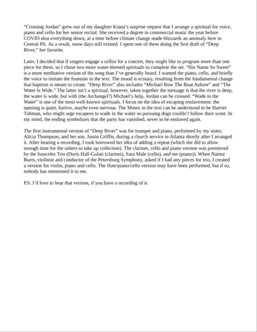 Crossing Jordan: Three Spirituals for clarinet, piano and cello B-Flat Clarinet scores gallery preview page 2