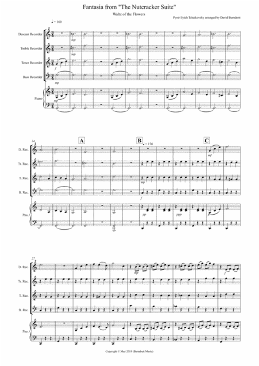 Waltz of the Flowers (Fantasia from Nutcracker) for Recorder Quartet Recorder scores gallery preview page 1