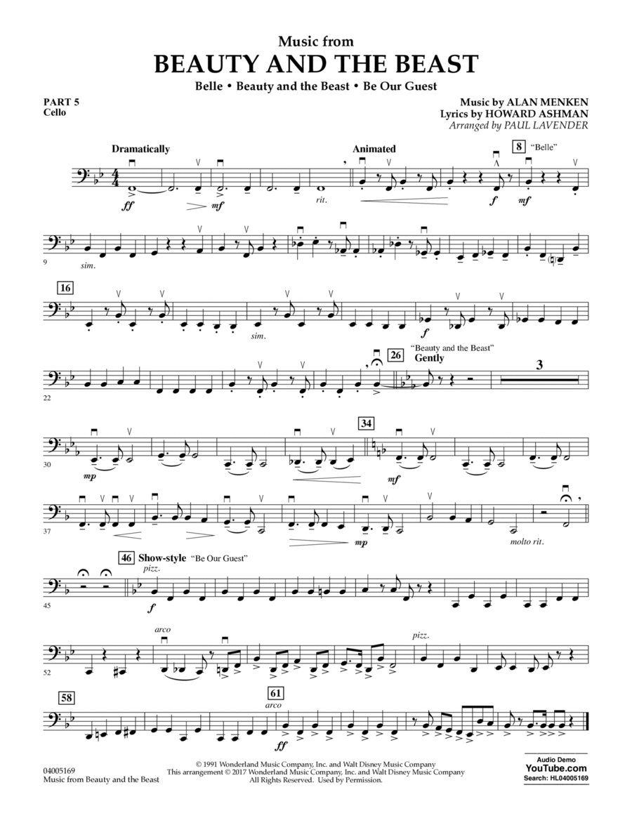 Music from Beauty and the Beast - Pt.5 - Cello Concert Band scores gallery preview page 1