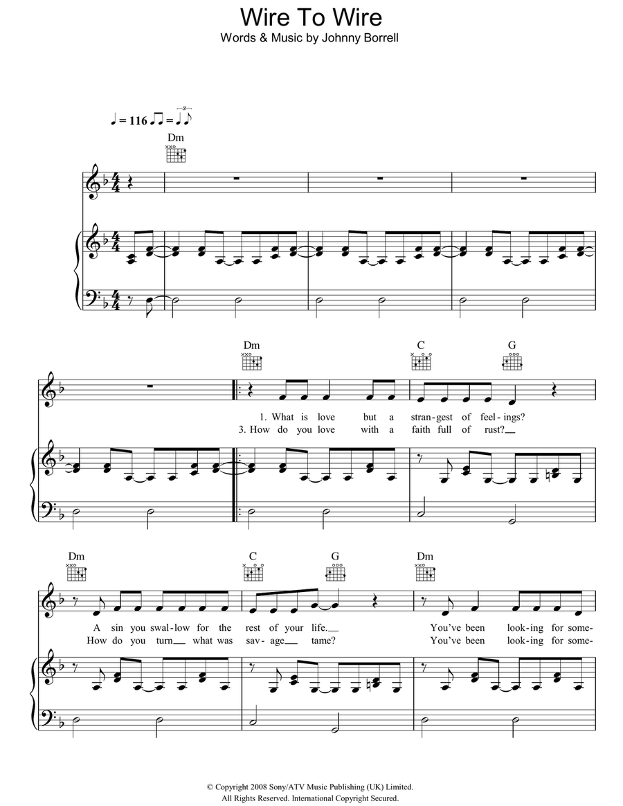 Wire To Wire Piano, Vocal, Guitar scores gallery preview page 1