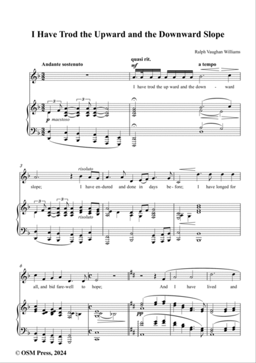 Vaughan Williams-I Have Trod the Upward and the Downward Slope,in d minor Voice scores gallery preview page 2