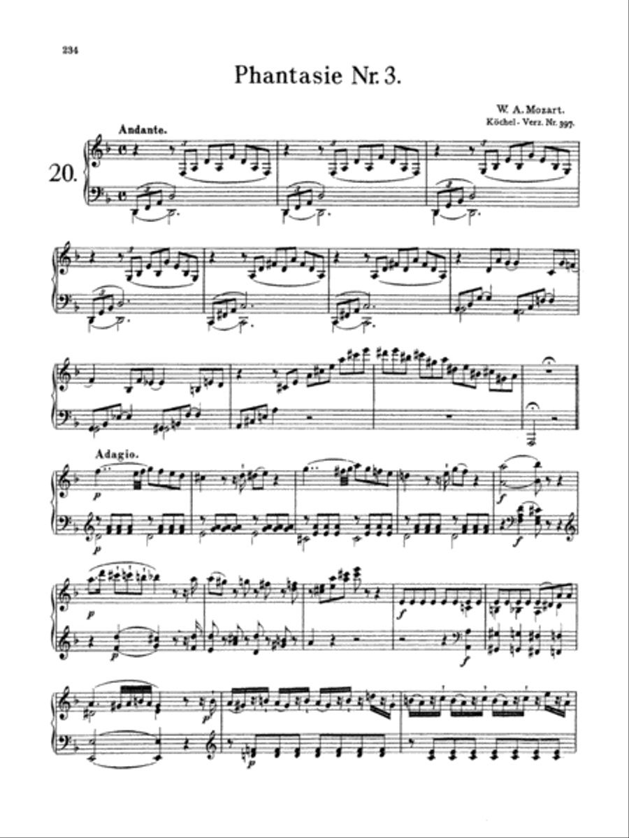 Mozart: Fantasy No. 3 in D Minor Piano Solo scores gallery preview page 1