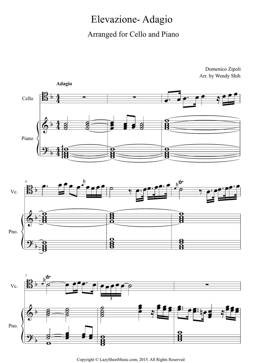 Elevazione- Adagio for Cello and Piano Elevazione- Adagio for Cello and Piano Piano scores gallery preview page 1