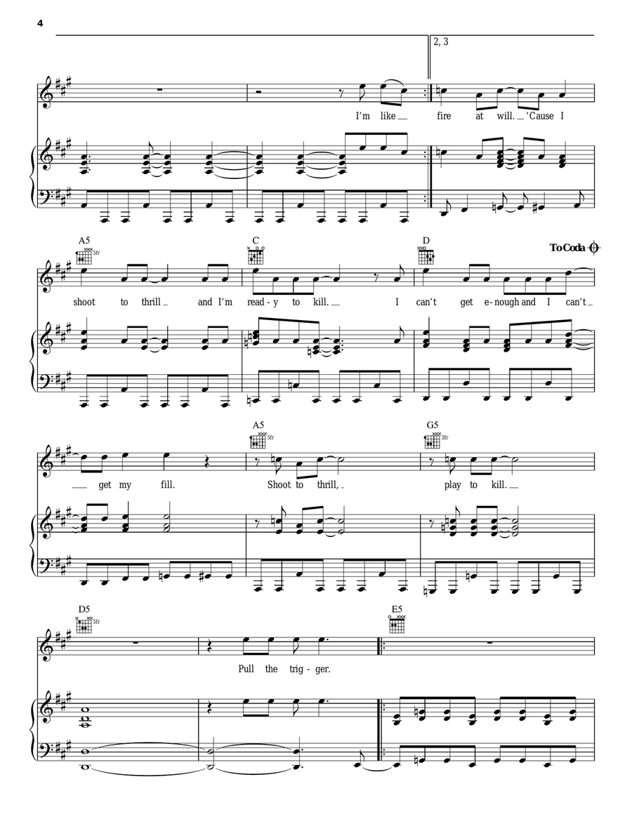 Shoot To Thrill Piano, Vocal, Guitar scores gallery preview page 4