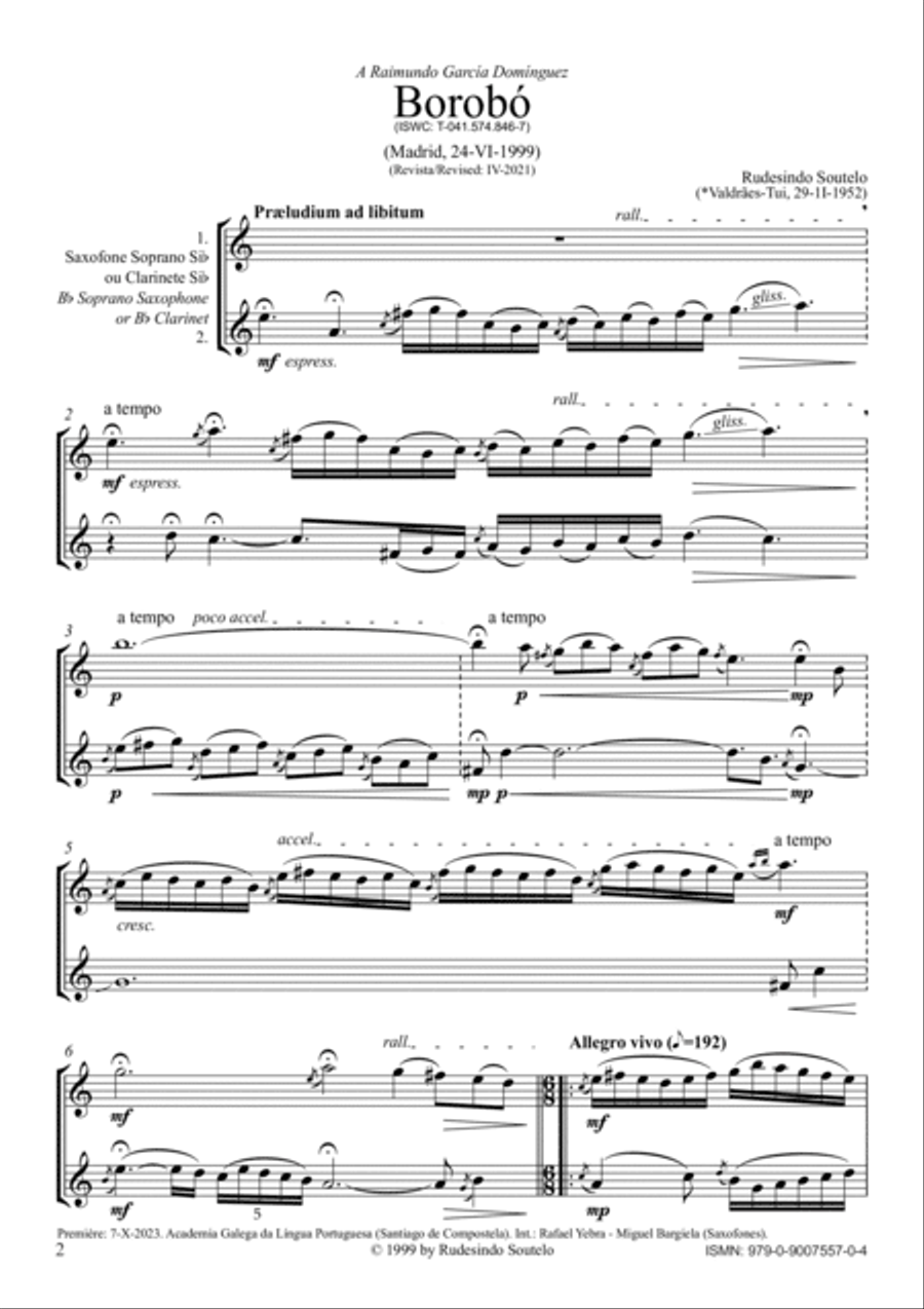 Borobó (SopSaxophone and/or Clarinet Duo) Clarinet Duet scores gallery preview page 2