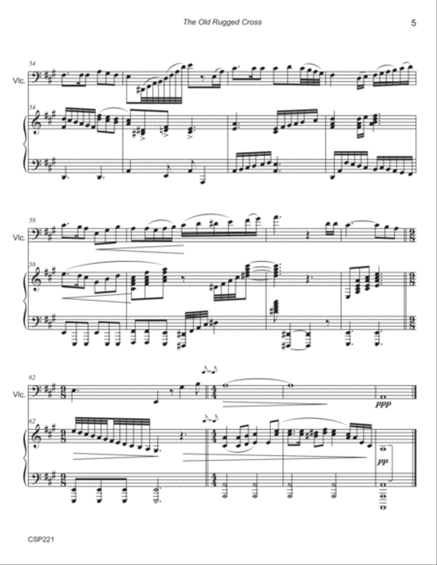 THE OLD RUGGED CROSS - Cello Solo with Piano Accompaniment Piano scores gallery preview page 5