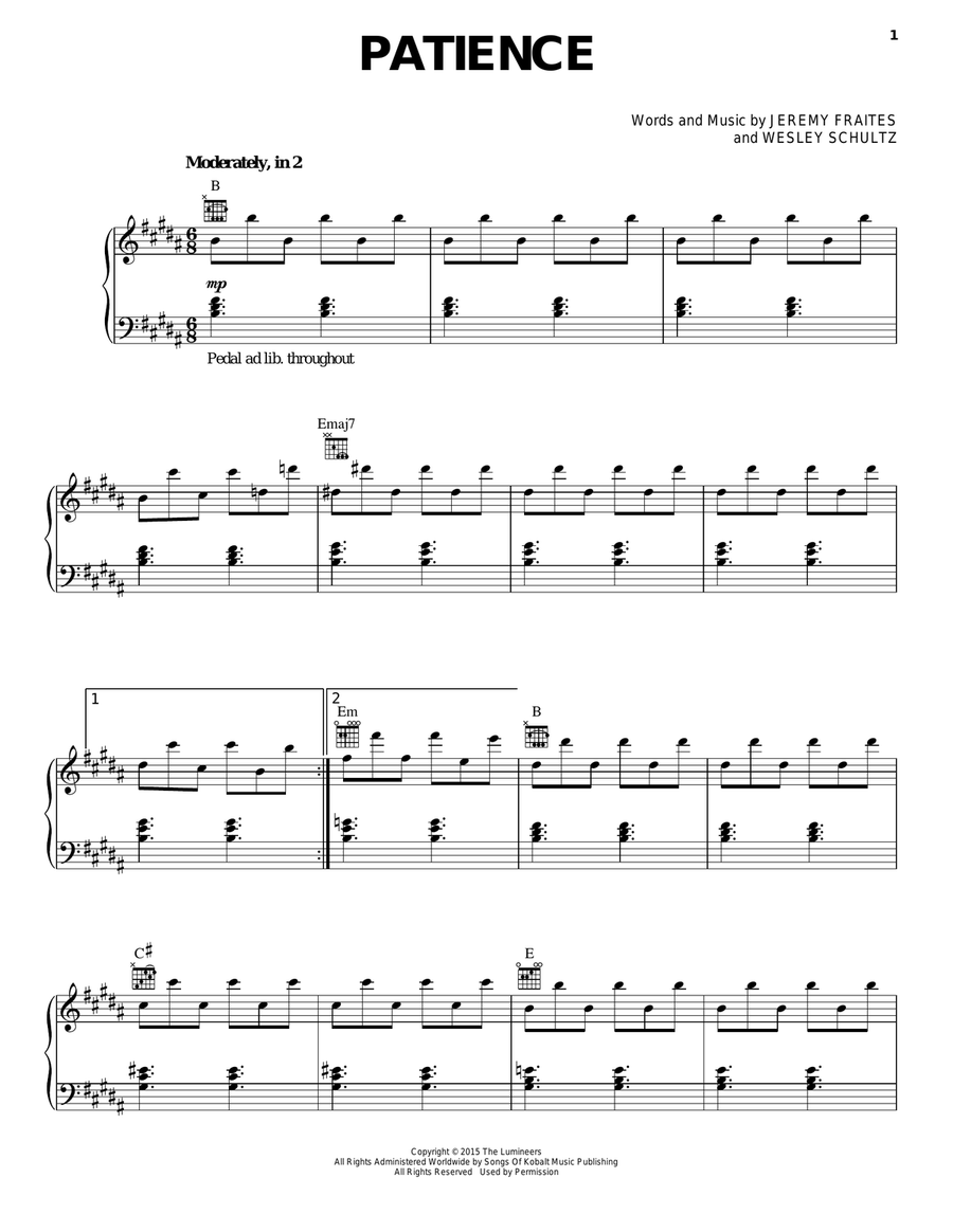 Patience Patience Piano, Vocal, Guitar scores gallery preview page 1