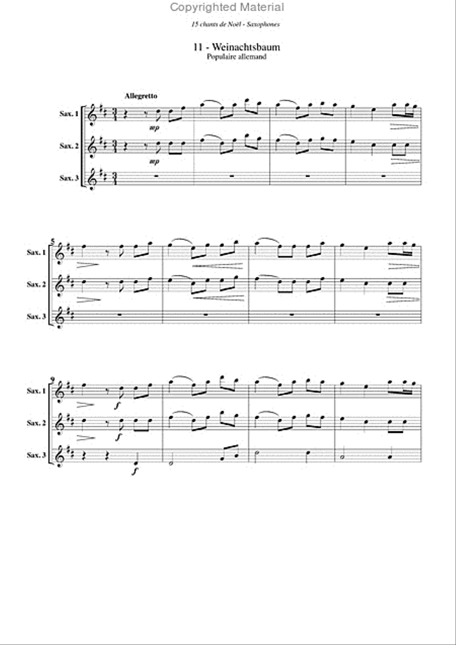 Chants de Noël (15), pour saxophone Saxophone Ensemble scores gallery preview page 8