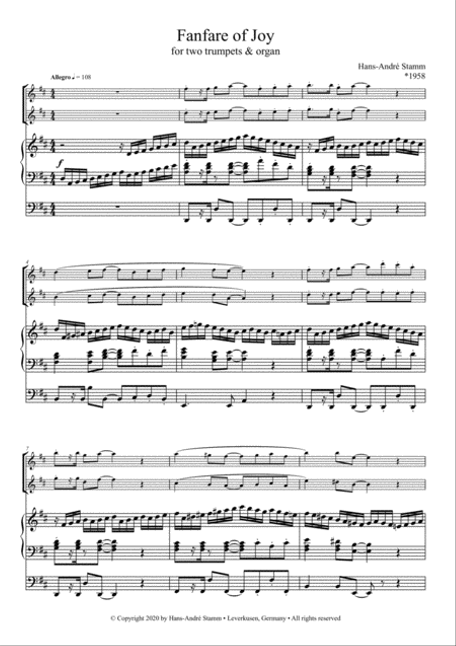Fanfare of joy for 2 trumpets & organ Trumpet Duet scores gallery preview page 3