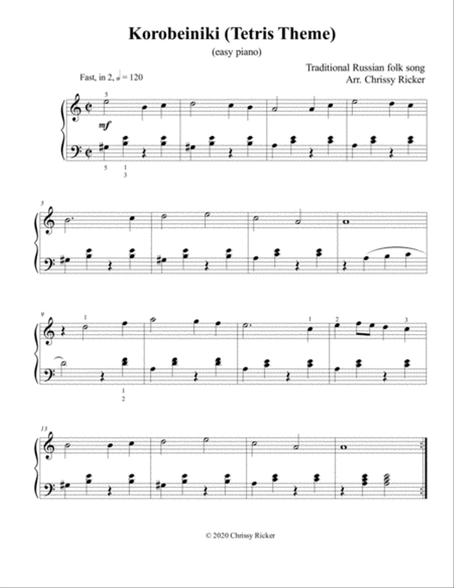 Korobeiniki (Tetris Theme) - easy piano Easy Piano scores gallery preview page 1