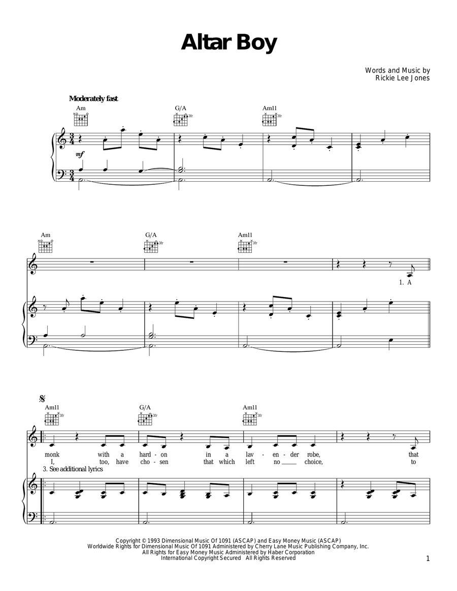Altar Boy Piano, Vocal, Guitar scores gallery preview page 1
