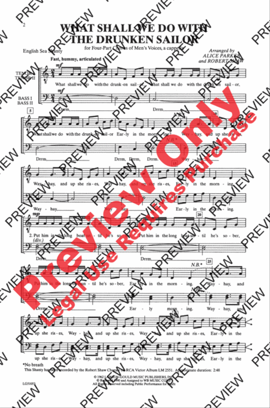 What Shall We Do with the Drunken Sailor TTBB scores gallery preview page 2