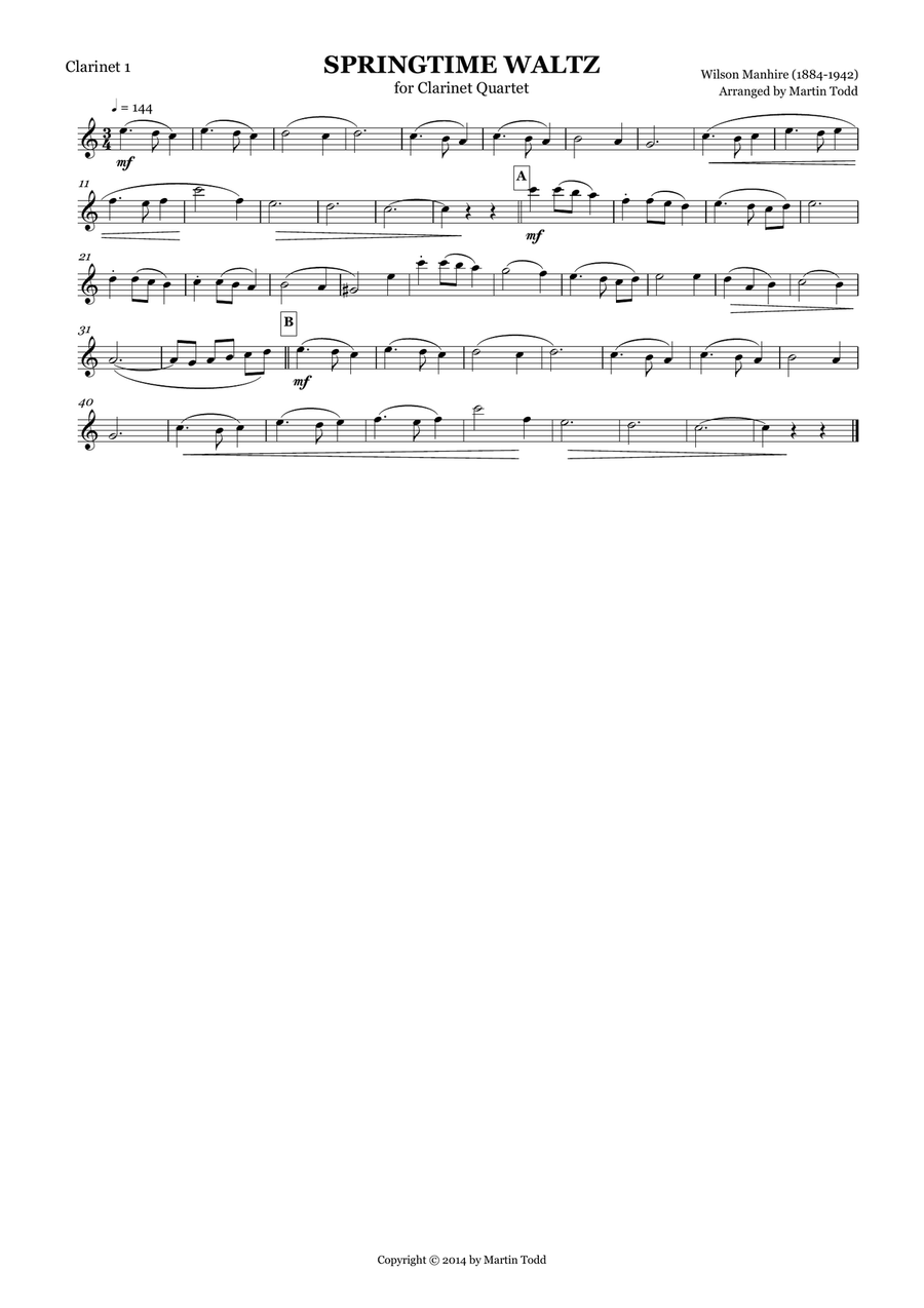 Springtime Waltz for Clarinet Quartet Clarinet Quartet scores gallery preview page 2