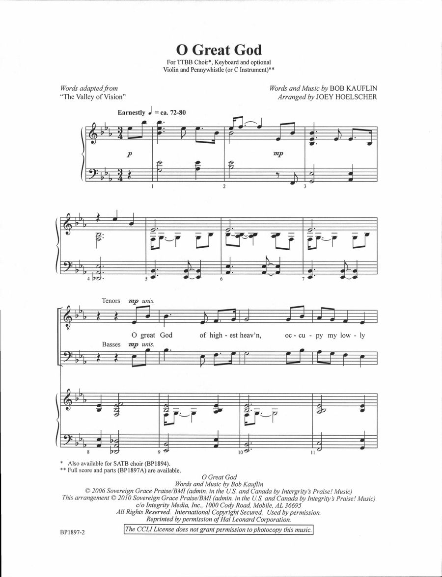 O Great God - TTBB O Great God - TTBB TTBB scores gallery preview page 2