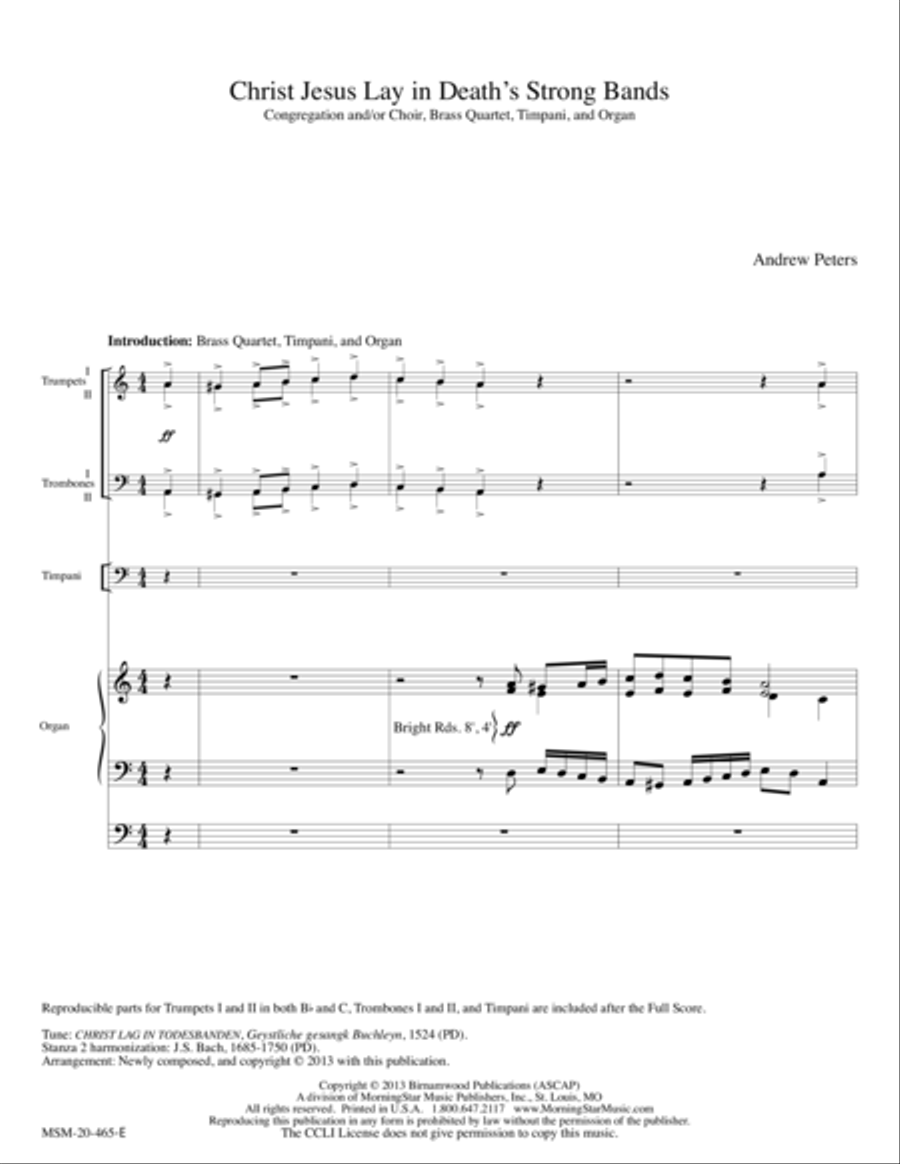 Christ Jesus Lay in Death's Strong Bands (Christ lag in Todesbanden) Choir scores gallery preview page 1