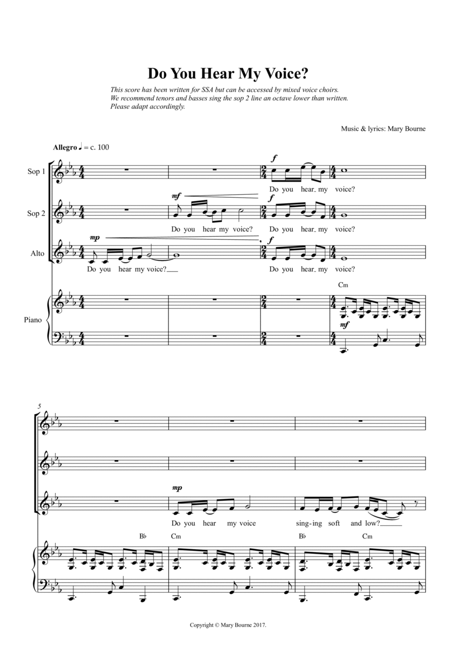 Do You Hear My Voice? SSA+men SSA scores gallery preview page 1