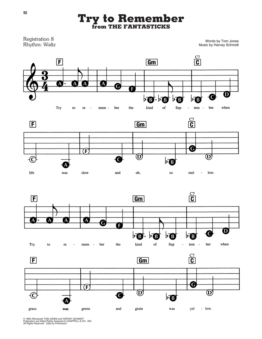 Try To Remember (from The Fantasticks) Electronic Keyboard scores gallery preview page 1