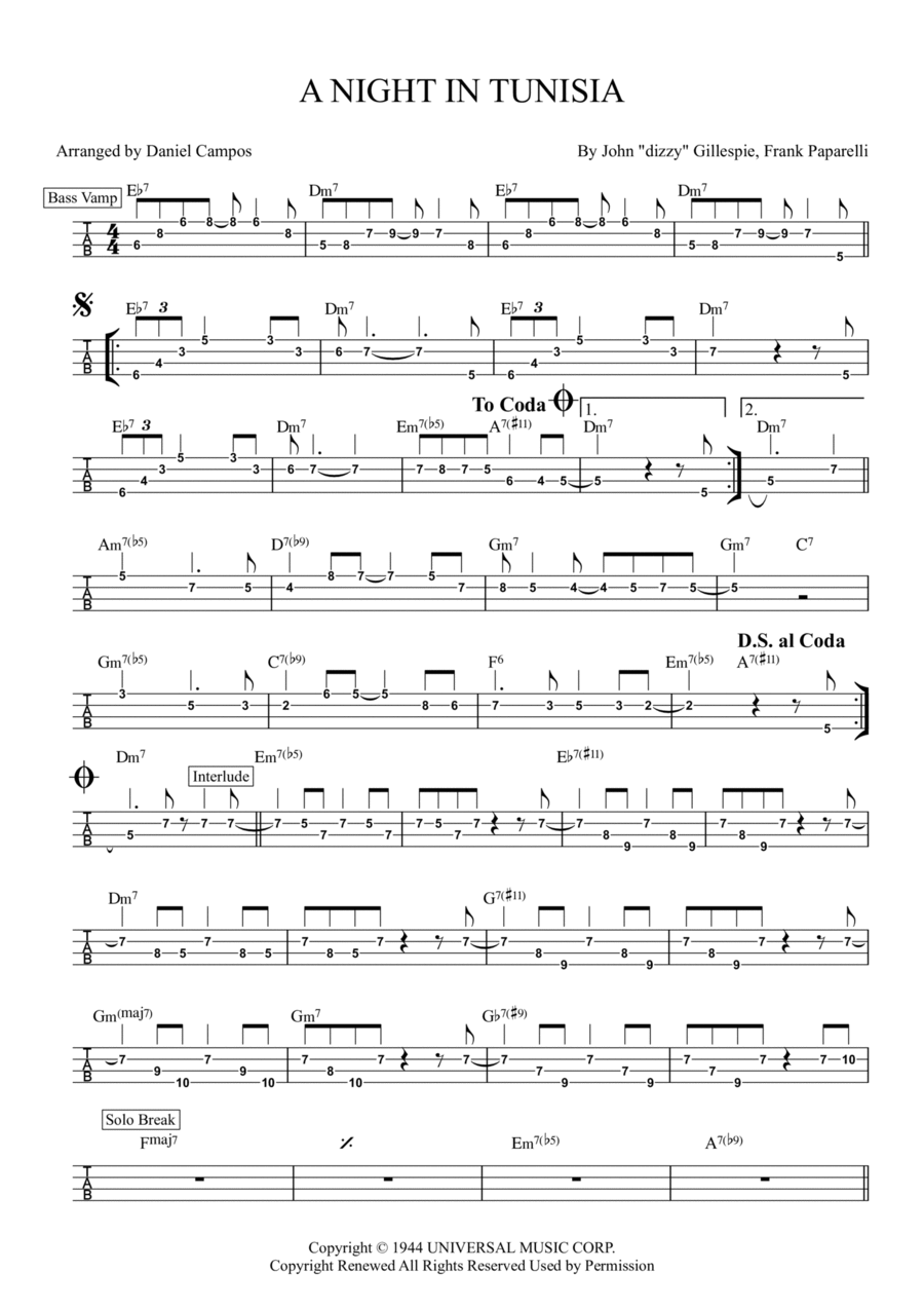 A Night In Tunisia Bass Guitar scores gallery preview page 1