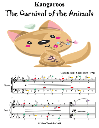 Book cover for Kangaroos Carnival of the Animals Easy Piano Sheet Music with Colored Notes