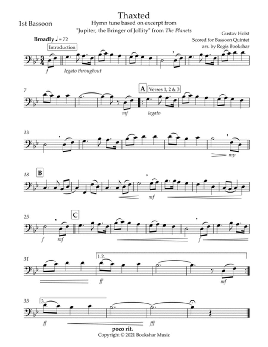 Thaxted (hymn tune based on excerpt from "Jupiter" from The Planets) (Bb) (Bassoon Quintet) image number null