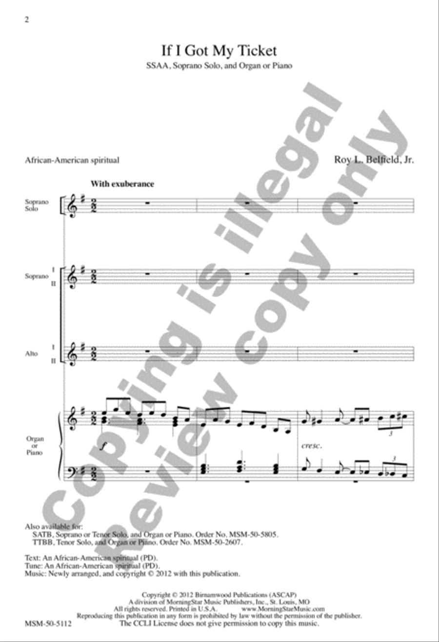 If I Got My Ticket (SSAA) SSAA scores gallery preview page 2