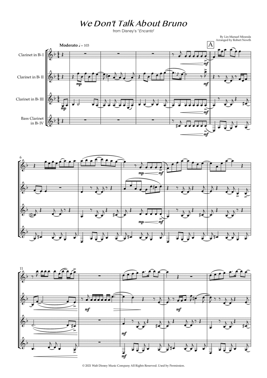 We Don't Talk About Bruno Clarinet Quartet scores gallery preview page 1