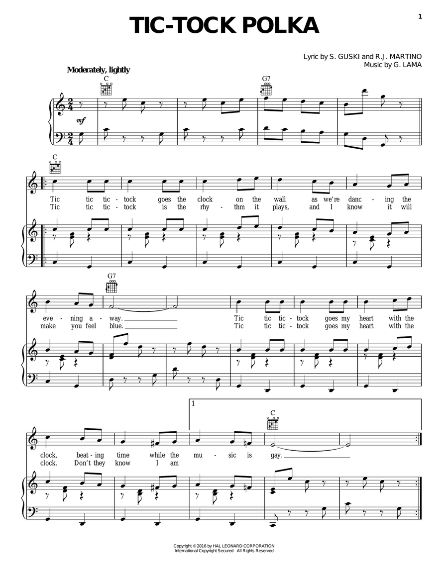 Tic-Tock Polka Piano, Vocal, Guitar scores gallery preview page 1