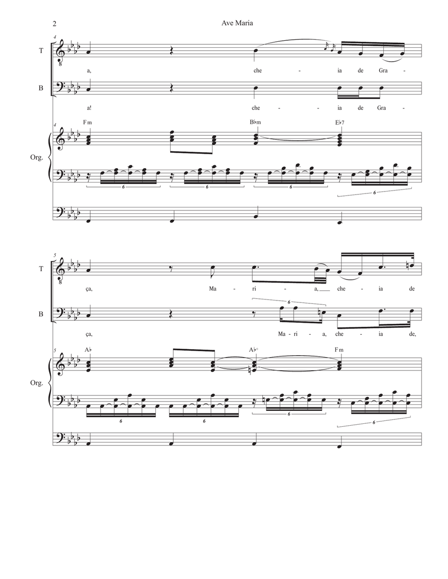 Ave Maria (Portuguese Lyrics - Duet for Tenor & Bass Solo - Medium Key - Organ Accompaniment) Bass Voice scores gallery preview page 3