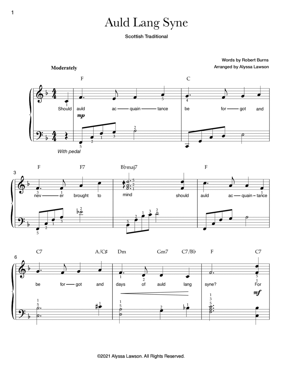 Auld Lang Syne Piano Method scores gallery preview page 1