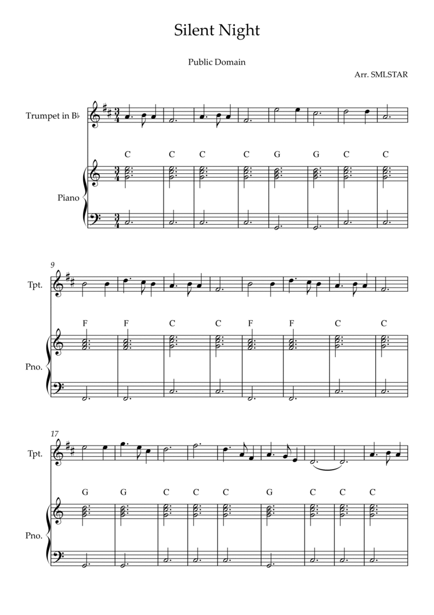 Silent Night TRUMPET and PIANO Sheet Music on TRUMPET and PIANO image number null