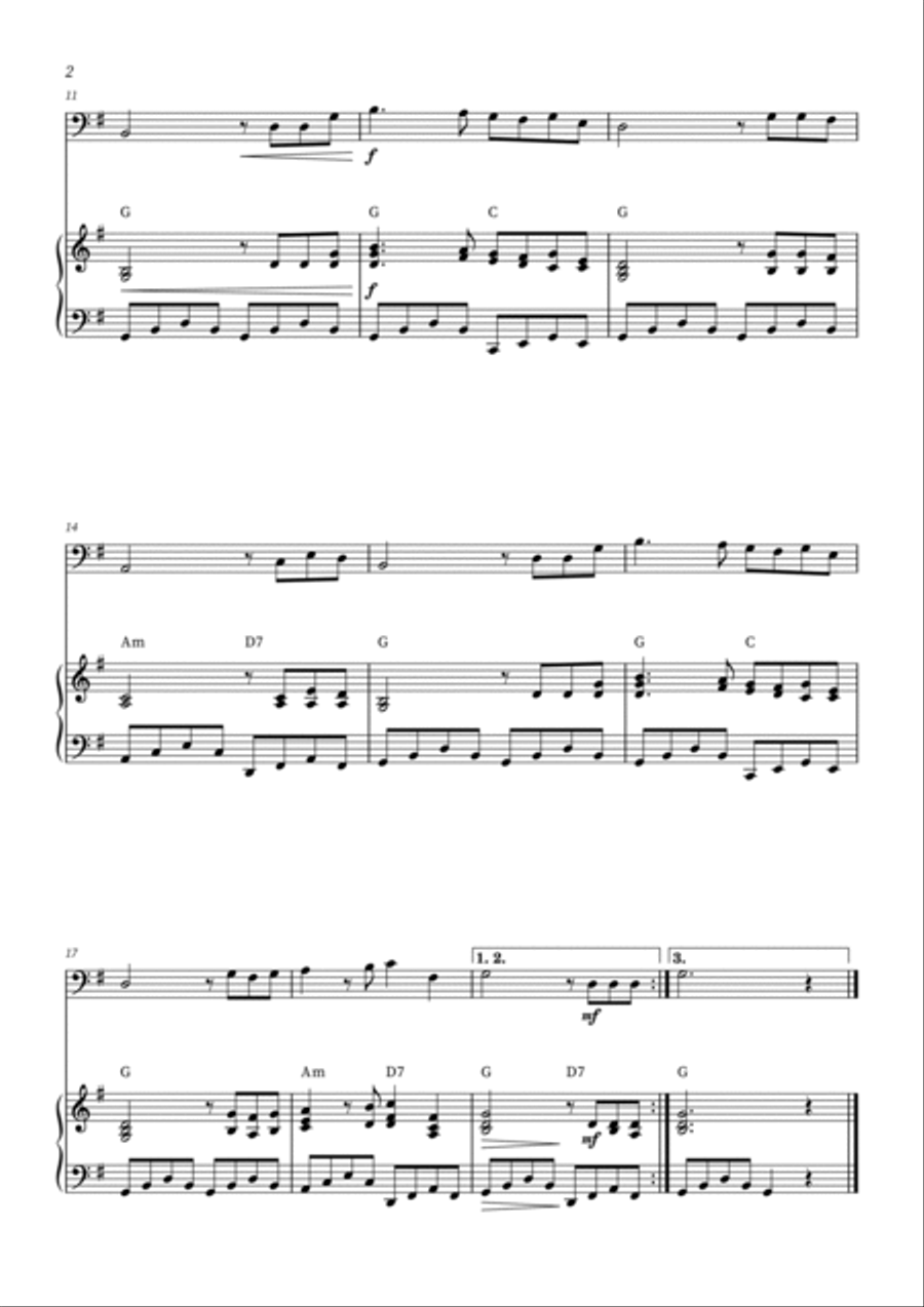 How Great Thou Art - Double Bass with piano accompaniment (+CHORDS) Double Bass scores gallery preview page 2