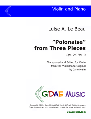 Book cover for Le Beau, Luise - Polonaise from "Three Pieces" Op. 26 No. 3, arranged for violin