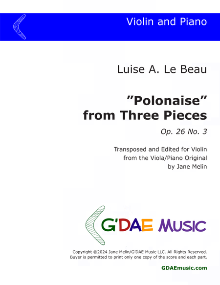 Le Beau, Luise - Polonaise from "Three Pieces" Op. 26 No. 3, arranged for violin image number null