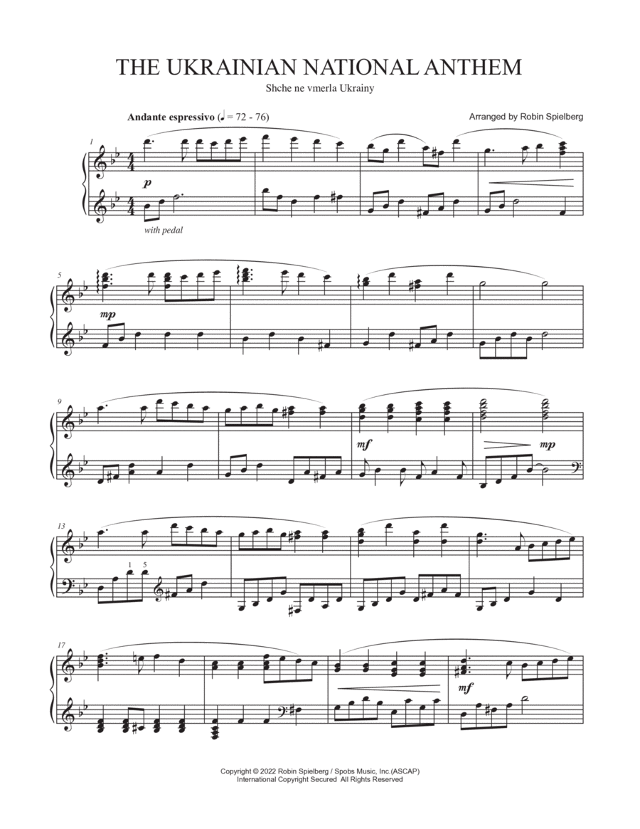 Ukrainian National Anthem - Solo Piano Arrangement (Shche ne vmerla Ukrainy) image number null