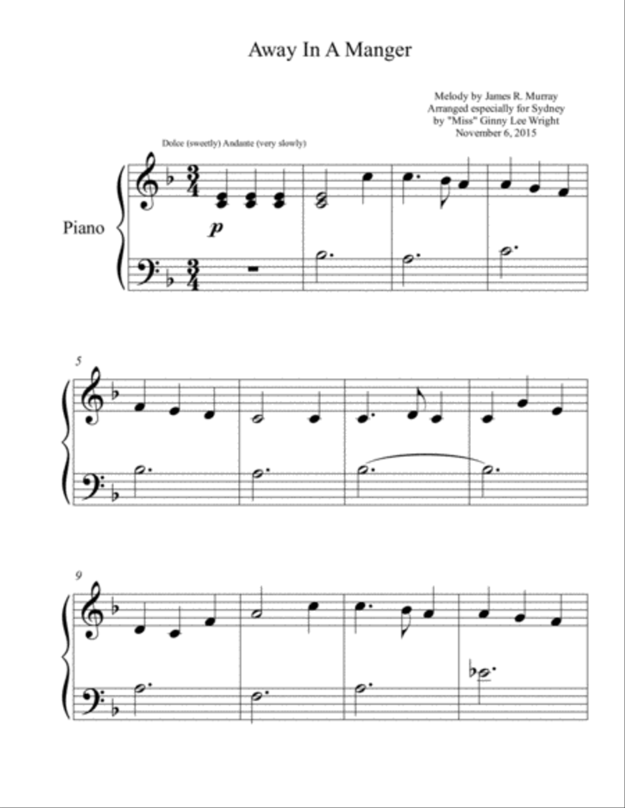 AWAY IN A MANGER Piano Solo scores gallery preview page 1