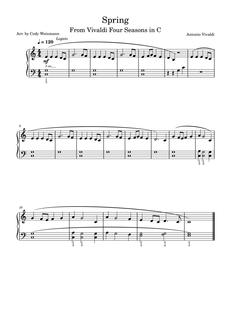 Spring- From Vivaldi Four Seasons for Easy Piano Easy Piano scores gallery preview page 1