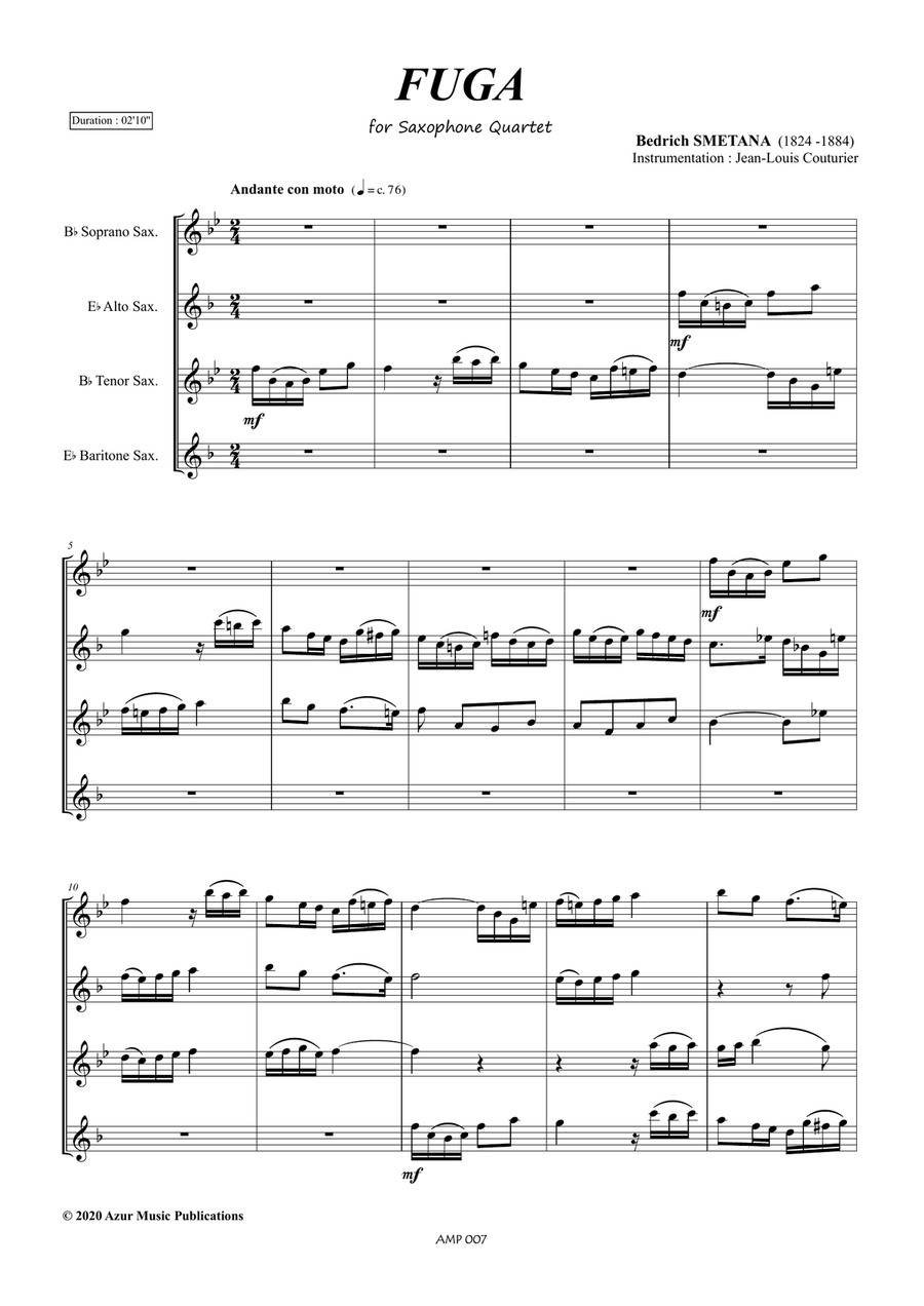 FUGA Bedrich SMETANA (1824-1884) for SAXOPHONE QUARTET Saxophone Quartet scores gallery preview page 2