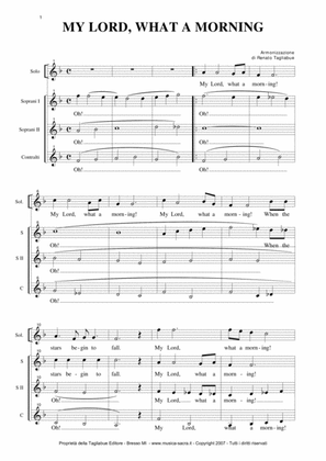 MY LORD, WHAT A MORNING - Arr. for SATB Choir