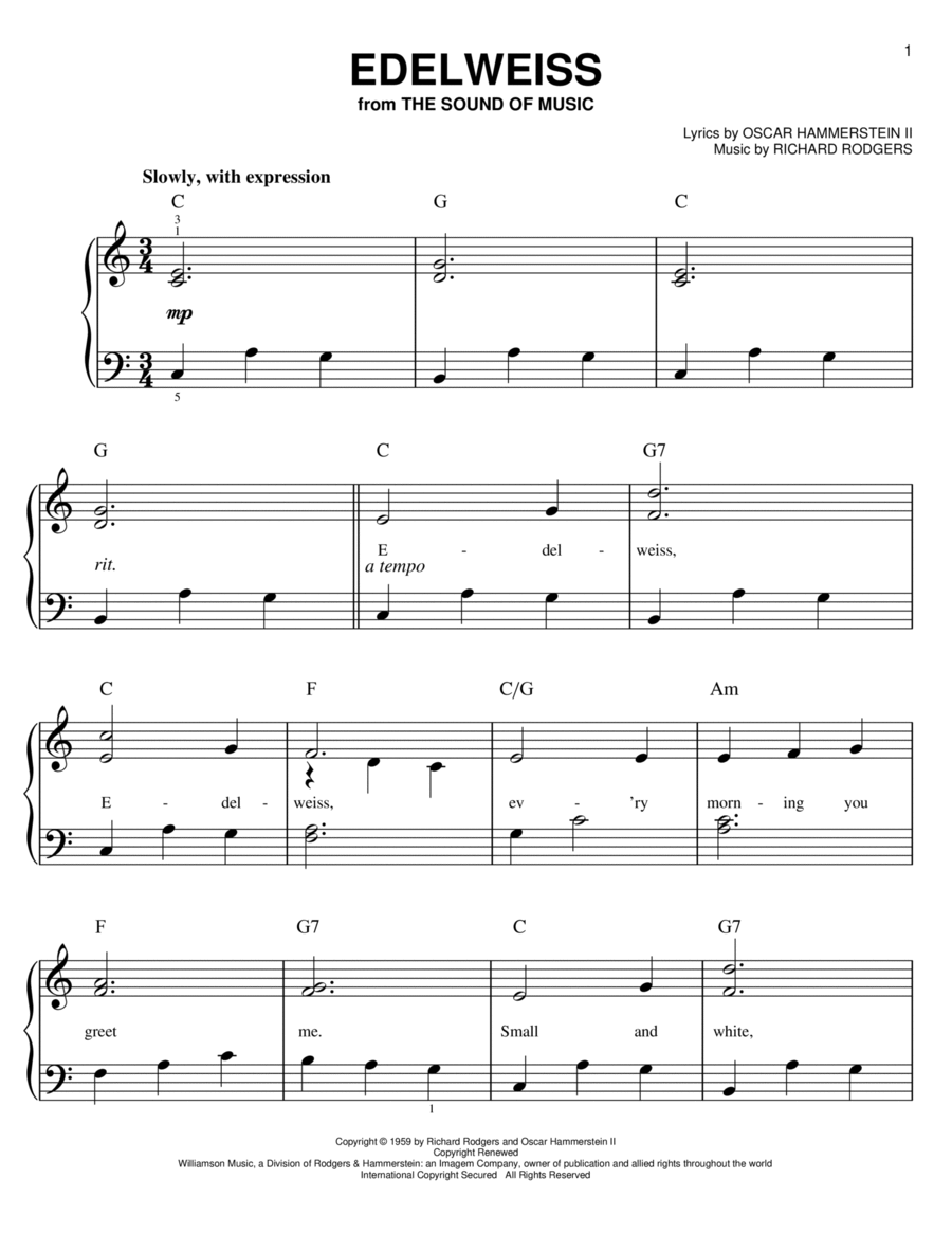 Edelweiss (from The Sound of Music) Easy Piano scores gallery preview page 1