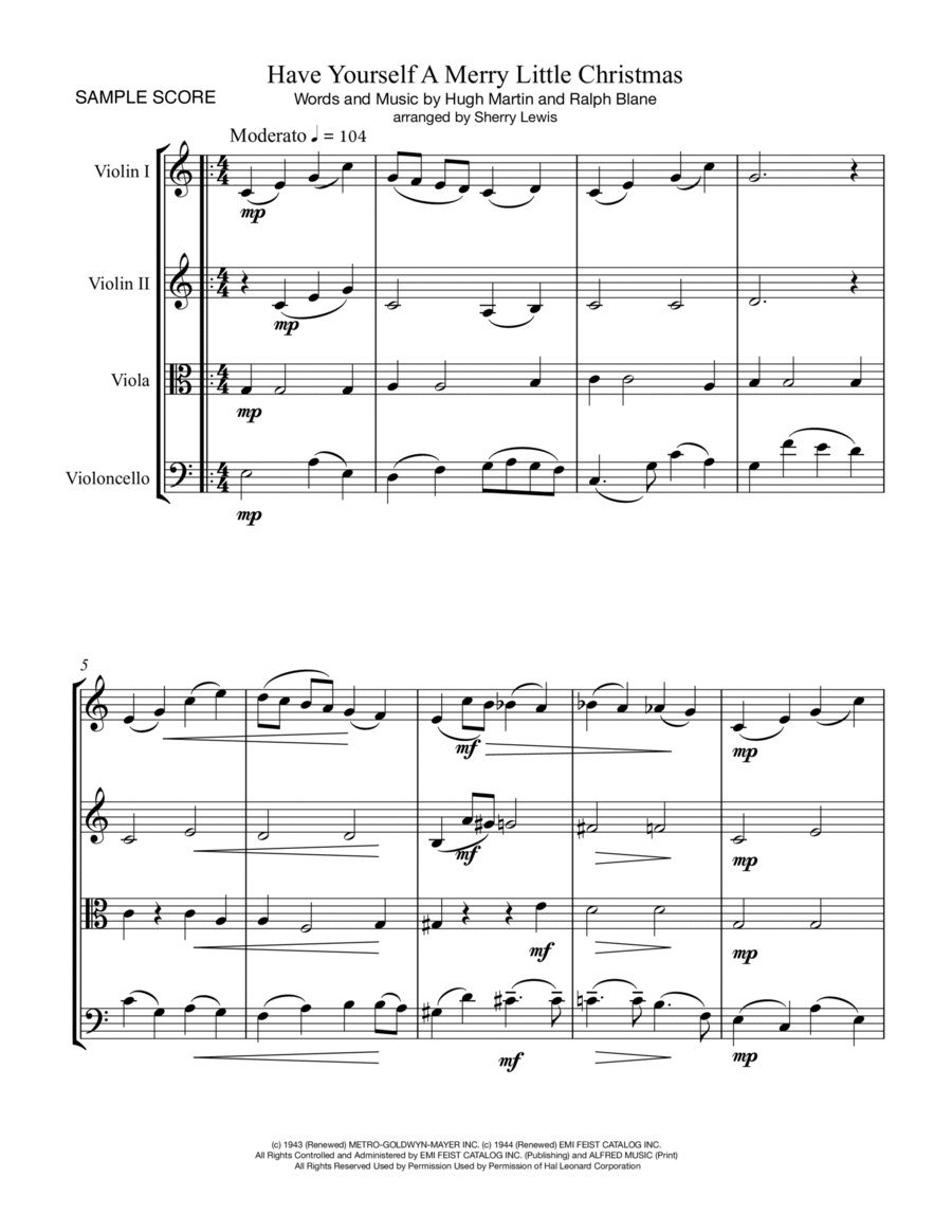 Have Yourself A Merry Little Christmas from MEET ME IN ST. LOUIS String Quartet scores gallery preview page 1