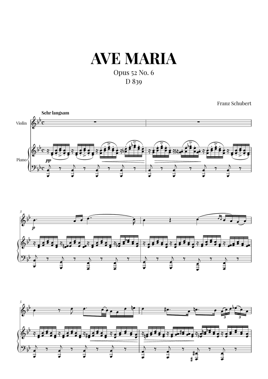 Ave Maria (Schubert) for Violin and Piano String Orchestra scores gallery preview page 1