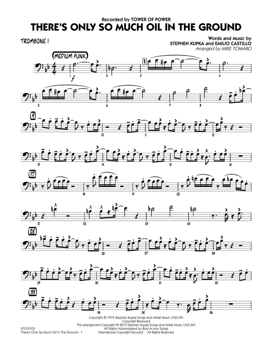 There's Only So Much Oil in the Ground - Trombone 1 Jazz Ensemble scores gallery preview page 1