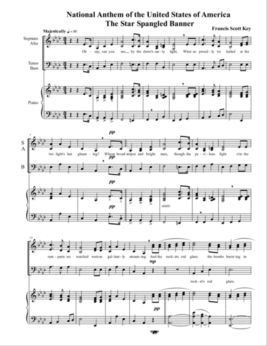 National Anthem: The Star Spangled Banner for 3-part SAB Mixed Choir with optional keyboard accompan 3-Part scores gallery preview page 1