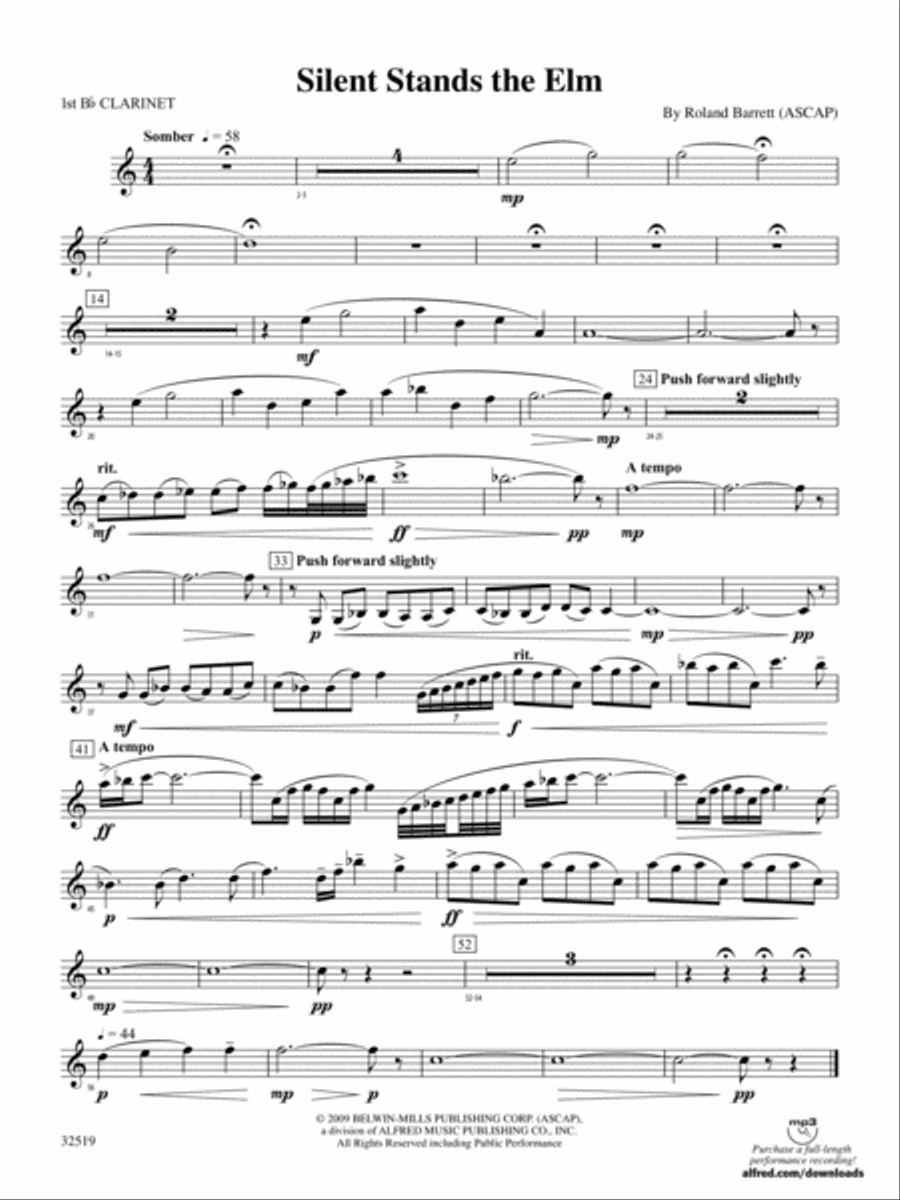 Silent Stands the Elm: 1st B-flat Clarinet Concert Band scores gallery preview page 1