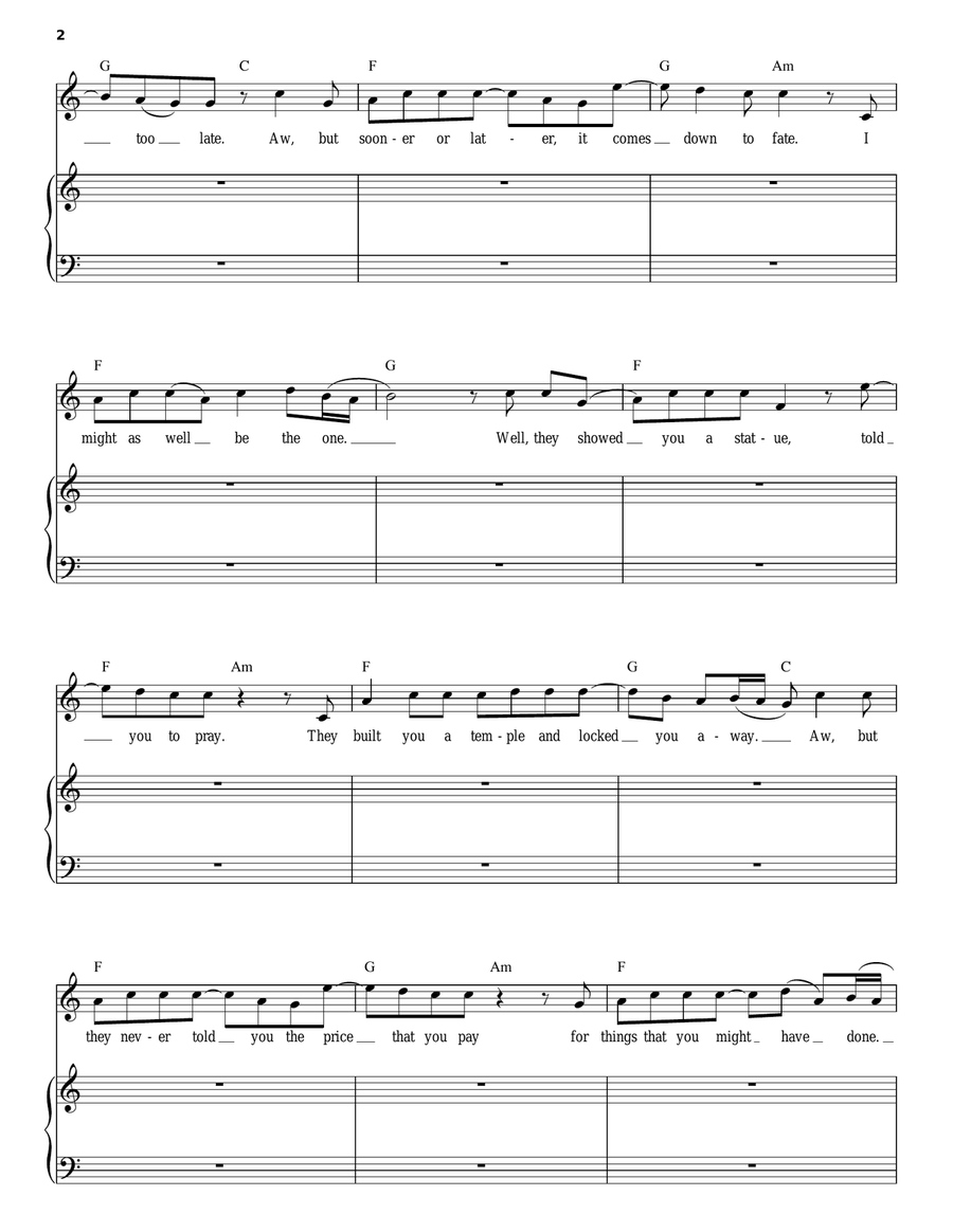 Only The Good Die Young Piano, Vocal scores gallery preview page 2