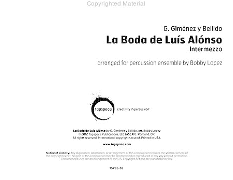 La Boda de Luis Alonso Percussion Ensemble scores gallery preview page 2